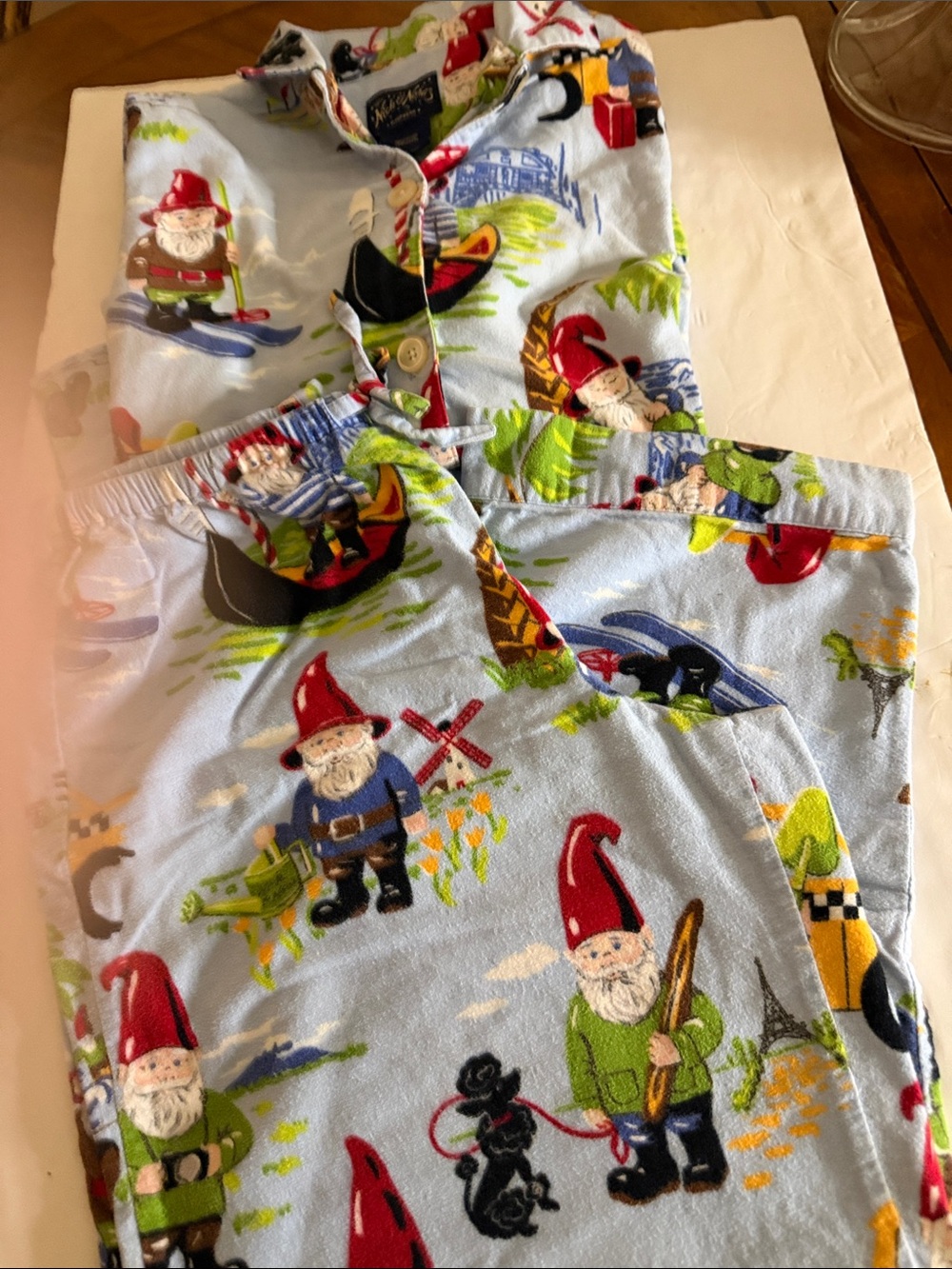 Nick & Nora Light Blue Gnome & Garden Christmas Pajama Set